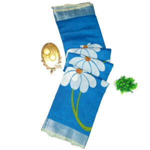 Linen Flower Printed Cotton Sarees